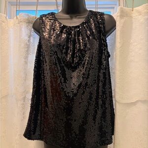 Calvin Klein Black Sequin Sleeveless Glamorous Office/Evening Wear Lined Blouse